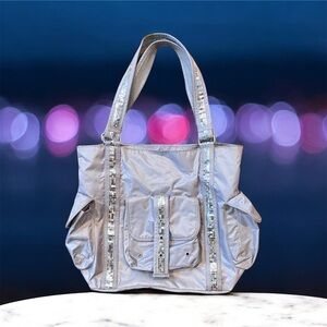 Silver Tote Bag with Sequin Accents